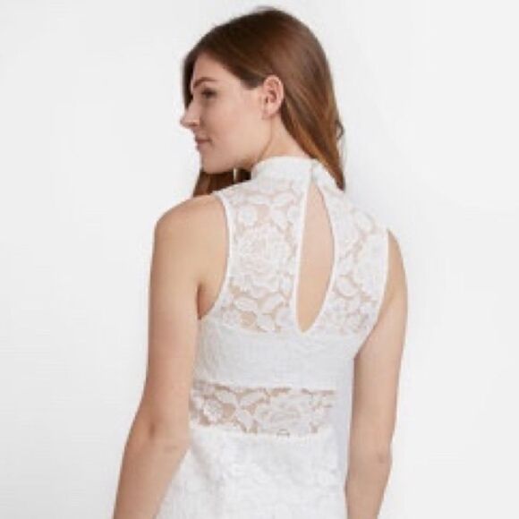 Show Me Your MuMu Alexa Mock Neck Lace Dress White Size Small - Picture 3 of 11
